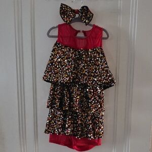 Sequin Sparkle Kids Costume with Bow - Red and Black
